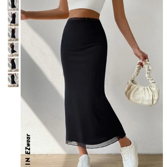 SHEIN Dresses & Skirts - SHEIN High Waist Contrast Mesh Mermaid Hem Skirt in Black Size S NWOT